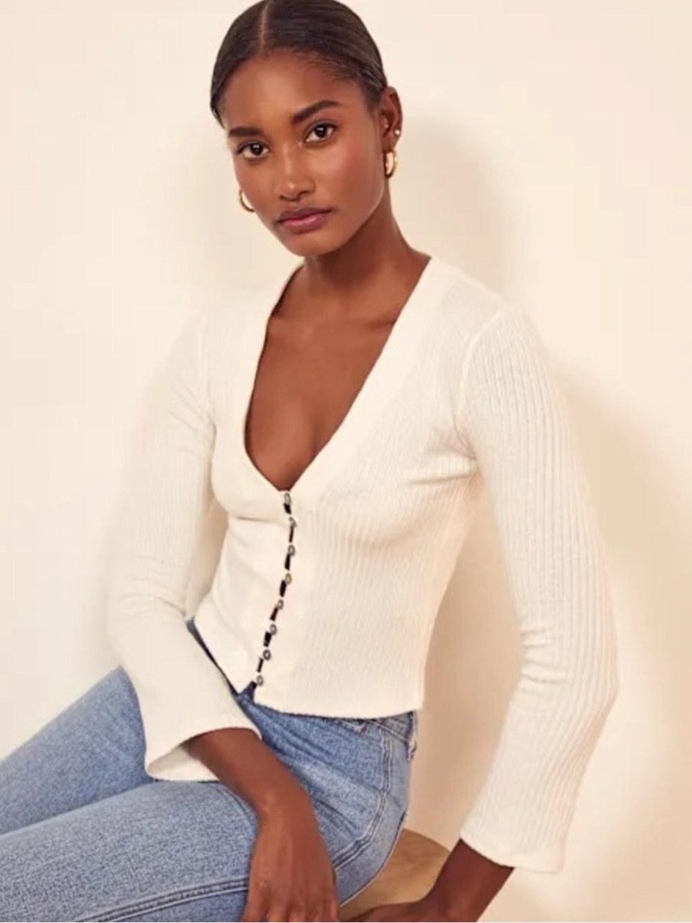 Reformation Gellar Knit Top Cream White Size Small